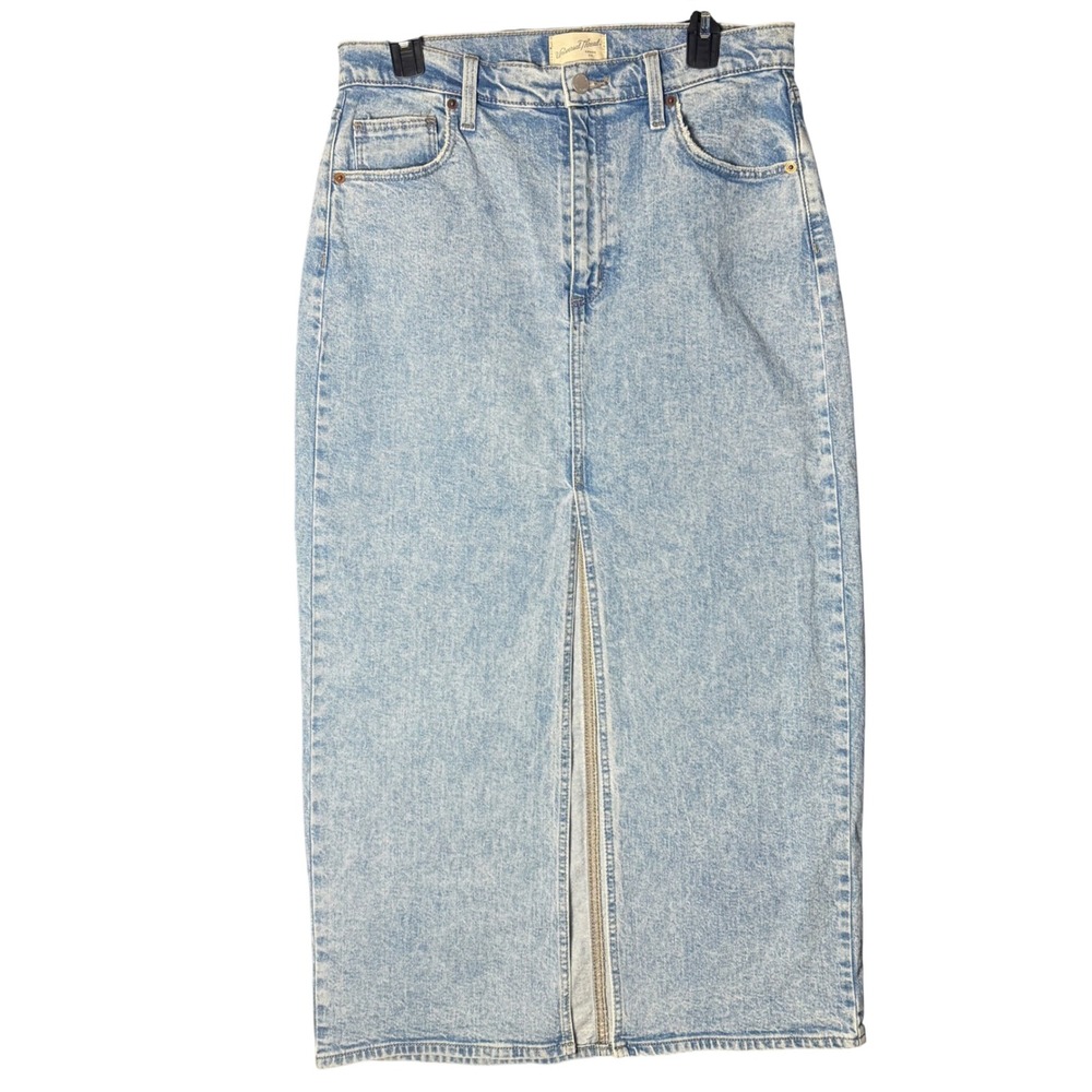 Universal Thread women's 10 Light Acid Wash Denim Maxi Skirt Front Slit NWOT